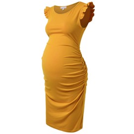 Bhome Maternity Dress Flying Sleeve Casual Pregnancy Summer Dresses Yellow S
