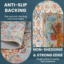 Feisme Area Rug 2x3 Washable Rug - Waterproof Floral Rugs Non Slip Door Mat Vintage Distressed Rug Doormat Indoor Entrance Thin Rug Ultra Soft Floor Carpet for Living Room Kitchen Bathroom Bedroom