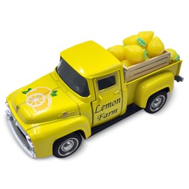 Teeloray Lemon Truck Decor, Lemon Decorations for Home, Metal Truck Decor with 10 Small Artificial Lemons and Wooden Box for Shop Window Table Centrepieces Household Kitchen Party, Yellow