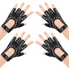 Newellsail 2 Pairs Punk Gloves Fingerless Women PU Leather Half
