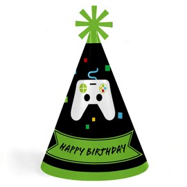 Big Dot of Happiness Game Zone - Cone Happy Birthday Party Hats for Kids and Adults - Set of 8 (Standard Size)