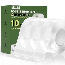 SWRT - Paquete de 3 cintas resistentes de doble cara de 1.18 x 10 pies, 0.08 pulgadas de grosor, cinta adhesiva fuerte, cinta de montaje reutilizable, multiusos para el hogar, la oficina y proyectos