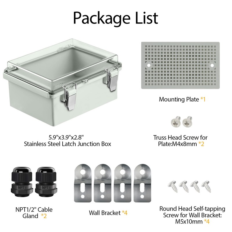 LeMotech Electrical Box, IP67 Waterproof Hinged Clear Cover Stainless Steel