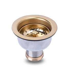 VARNAHOME 3-1/2 Deep Cup Kitchen Sink Drain Assembly, 304 Stainless Steel Construction with Fixed Post Basket and Long Extended Shank/CAS Approved and Venetian Gold Finish