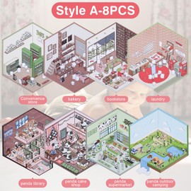 Mayoii 8 Sets DIY 3D House Stickers,Fun DIY Stickers Scene Make Your Own Fun DIY Stacking Scene Stickers,DIY 3D Sticker Scene Stickers (Muiticolor-Set1)