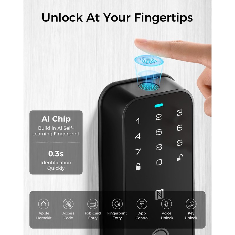 Smart Lock with Apple Home Key, Fingerprint Keyless Entry Door