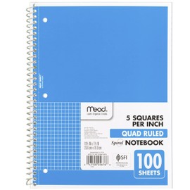 Mead Spiral Notebook, 1-Subject, Graph Ruled Paper, 10-1/2" x 8", 100 Sheets, Blue (05676AY7)