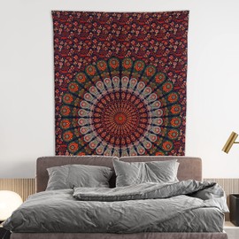Indian hippie Bohemian psychedelic peacock mandala wall hanging bedding tapestry