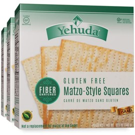 Yehuda Fiber Enriched Gluten Free Matzo Squares, 10.5oz (3 Pack) Imported from Israel, Kosher for Passover