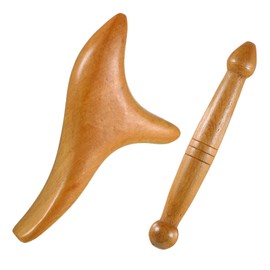 Alrhso 2 Pcs Wood Body Massager Foot Massage Stick Tool Triangle Wood Massage Tools Gua Sha Board for Head Waist Calf Neck Hand Leg Foot Massager