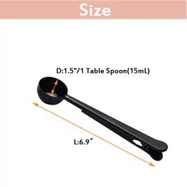 Coffee Scoop with Clip,2 in 1 Stainless Steel 1 tbsp Ground Measuring Spoon with Bag Clip for Coffee Tea(3, Black)