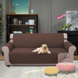 U-NICE HOME 4 Seater Sofa Cover 91 Inch Large Couch Covers for 4 Cushion Couch with Elastic Straps Water Resistant Furniture Protector Cover for Pets Cat (Sofa XX-Large, Chocolate/Taupe)