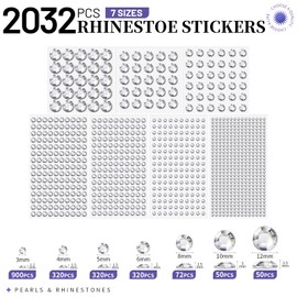 LEOBRO 2032 Pcs Gem Stickers, Stick On Gems for Crafts, Adhesive Gems, Craft Gems, Jewel Stickers, Stick On Jewels for Crafts, Face, Hair, Assorted Sizes