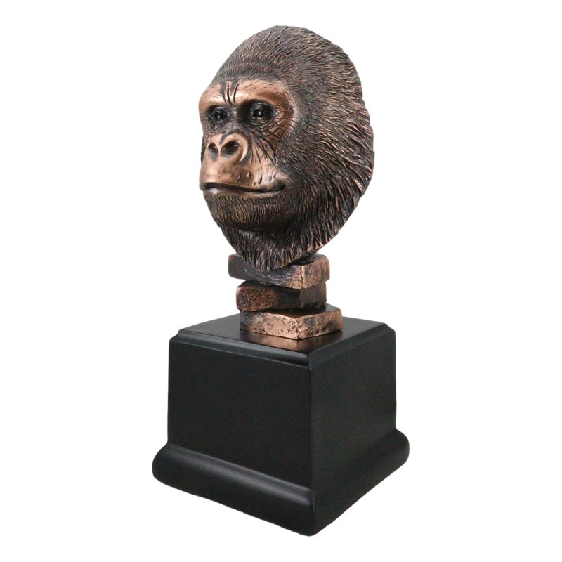 Rainforest Silverback Gorilla Head Bust Statue in Bronze Electroplated Finish