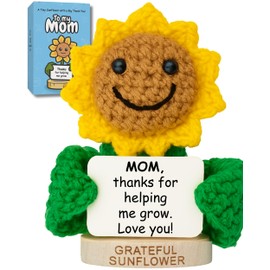 Thank You Gifts for Mom for Mothers Day - Tiny Positive Sunflower Crochet with a Thank You Sign for Mom Appreciation | Birthday Gifts for Moms, Mother’s Day Presents from Daughter or Son, Unique Gift