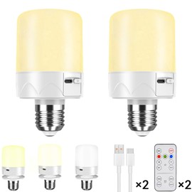 SiJiMingyue Rechargeable Light Bulbs for Non-Hardwired Fixtures, Battery Backup Bulb for Sconces and Lamps with Remote Timer, 3 Color Temps, Dimmer, Magnetic, E26 (2, 3 Color-E27)