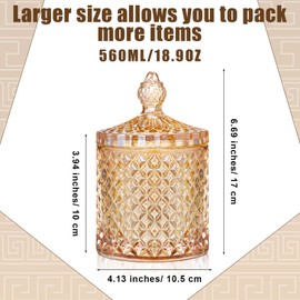 Aoriher 4 Pcs Crystal Glass Candy Jar Set with Lids Home Decorative Storage Jars for Apothecary, Bathroom, Kitchen, and Pantry, Ideal for Cotton Swabs and Jewelry(Large,Amber)