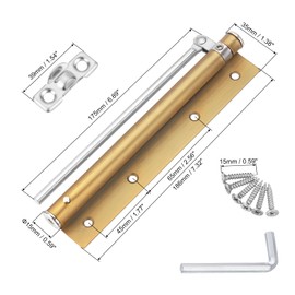 sourcing map 195mm/7.68" Spring Door Closer, Stainless Steel Automatic Door Closers with Adjustable Closing Speed for Home Self-Closing 5kg Door, Brass