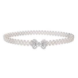 CHIC DIARY Women Pearl Waist Belt Elastic White Pearl Bridal Belt with Rhinestone Bow Waistband for Wedding Dress（style10）