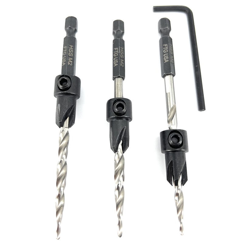 FTG USA 3 Pc #10 (3/16") Adjustable Wood Countersink Drill