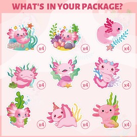 Axolotl Birthday Decorations Cupcake Toppers - 36 Pcs Cute Axolotl Happy Birthday Cupcake Toppers Cartoon Animal Table Decor for Girls Reptile Themed Party Baby Shower Supplies