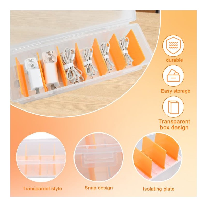 Anseom Cable Storage Box with 7 Compartments and 10 Cable