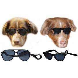 D07-jnst 2-Pack Dog Pet Aviator + 80s Sunglasses for Small to Medium Breeds 15-35LBS (Aviator Black+80s Black)