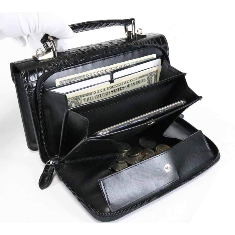 Berkut Long Wallet, Clutch Bag, Large Capacity, Croco Embossed, Black