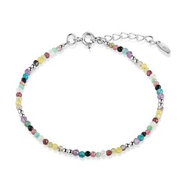 MATERIA by Matthias Wagner SA-24 Women's Gemstone Bracelet Colourful 16-18.5 cm with Extension Chain, Sterling silver, gemstone