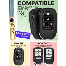 Lucrum Compatible with Honda Key Fob Cover & Leather Keychain - TPU Keyfob Case for Accord Civic CR-V SE LX HR-V Pilot (2022-2025) - Blue and Gold