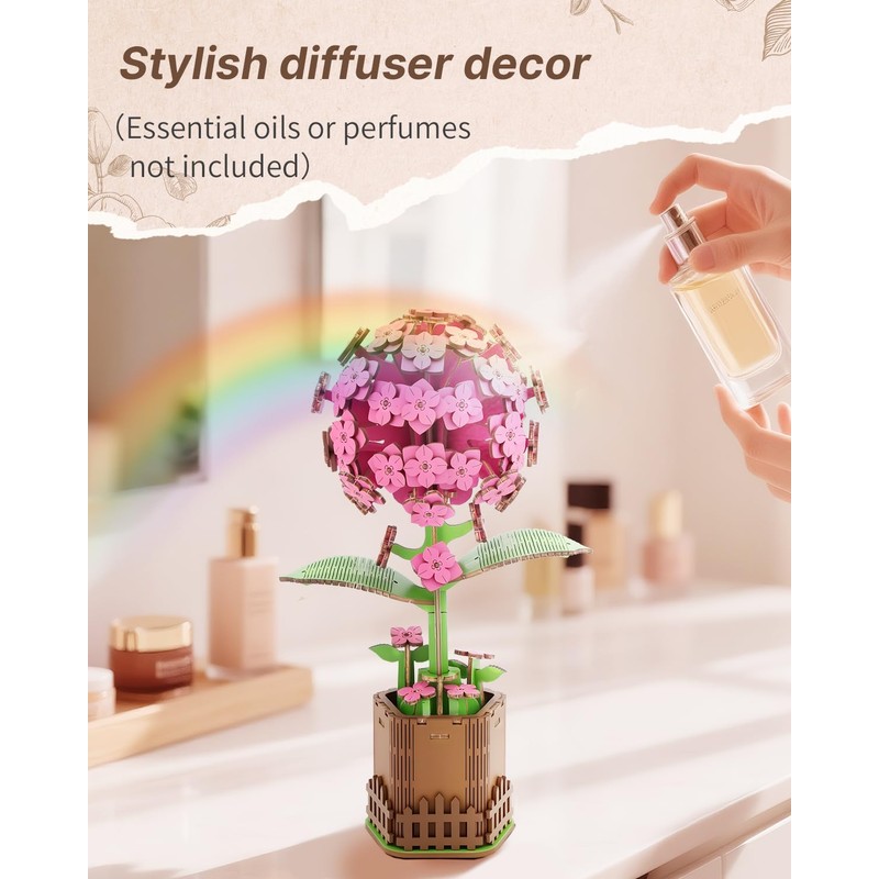 3D Flower Wooden Puzzles for Adults-Hydrangea, DIY Wooden Flowers Model