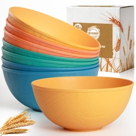 BUSOKIP 40OZ Wheat Straw Bowls Sets of 8, Unbreakable & Thick Ramen Bowl, Microwave & Dishwasher Safe Large Soup Bowls, Reusable Plastic Cereal Bowls for Party, Camping, Patio Dinning, RVs- Multi