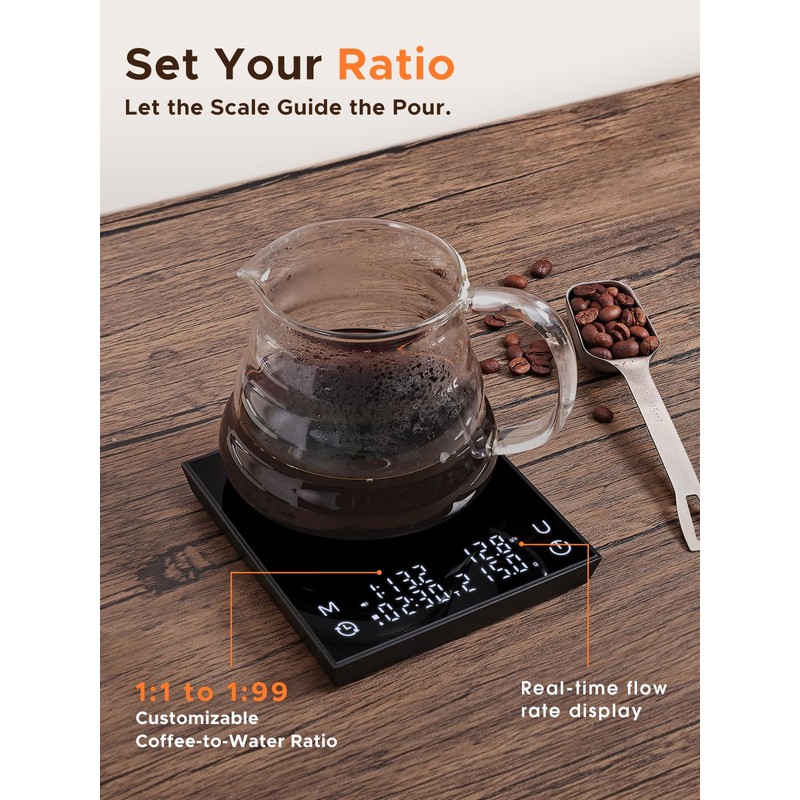 Metal Coffee Scale with Auto Timing, Rechargeable Espresso Scale with