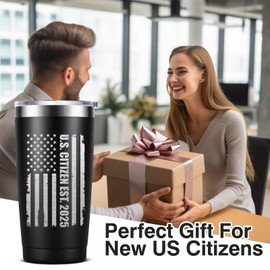 KIKERRO Us Citizenship Gifts - 2025 American Citizenship Gifts Party Decoration - New US Citizen Gifts 20oz Stainless Steel Insulated Laser Engraved Tumbler, Black