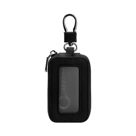 BESULEN Car Key Fob Case, Suede Leather Remote Keychain Cover Bag Protector with Zipper and Metal Hook (Black)