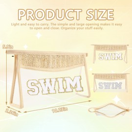 Clear Patch Makeup Letter Bag, Boho Letter Bag for Beach Swim, Waterproof Zipper Make up Bag Toiletry Pouch for Women Girls, Clear Letter Patch Cosmetic Bag Organizer Pouch for Travel(Swim, Beige)