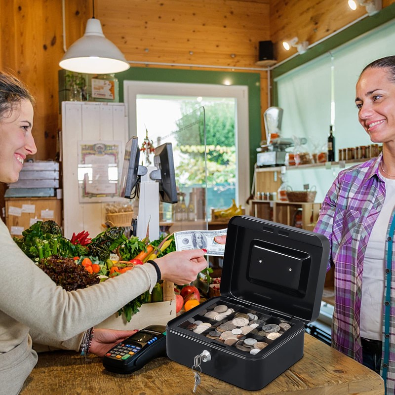 Kyodoled Medium Cash Box with Money Tray,Small Safe Lock Box