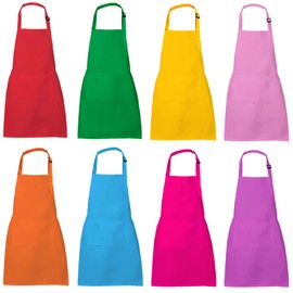 XIEJINJIA Pack of 8 Children's Apron Adjustable with Pockets Chef Child Bibs Cooking Baking Painting for Boys and Girls, Color 1#