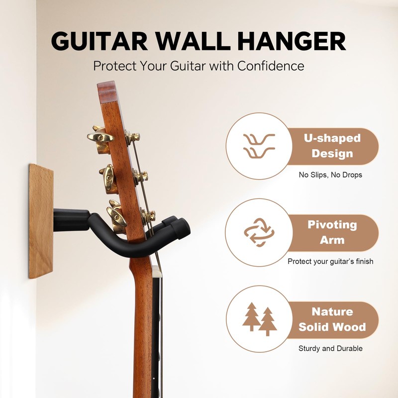 Bandpop Guitar Wall Mount 2 Pack - Solid Nature Beech