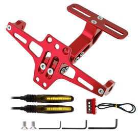 Windance Adjustable Motorcycle License Plate Holder with 2 Indicators Flowing Turn Signal Lights Tidy Holder Fender Eliminator Kit (Red)