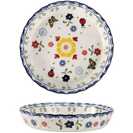 Mateda Ceramic Pie Pan Pie Dish for Oven 10 Inch Pie Plate Round Bakeware (Butterfly)