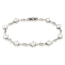 RIZILIA Tennis Bracelet & Round Cut CZ [White Cubic Zirconia] in White Gold Plated, 7"
