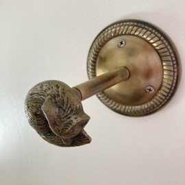 Animal Hook, Curtain Hold Back, Tie Back, Jewellery Hook, Antique Brass, Iron (Sleeping Fox)