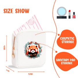 BJDAMAI Mini Makeup Bag, Cute Portable Zipper Pouch Cosmetic Bag For Teen Girls Kids, Small Storage Bag For Sanitary Pad, Coin, Lipstick, Jewelry!, Red Panda, Cute