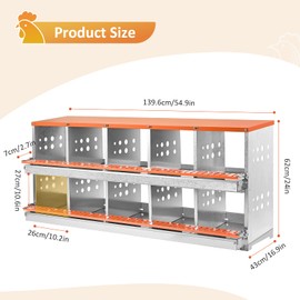FuzzlyCo Chicken Nesting Box, 10 Compartment Nesting Boxes for Chickens with Easy Egg Collection Roll Away Heavy Duty Chicken Coop Laying Box for Hens Orange