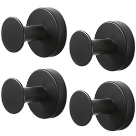 4 Pcs Suction Hooks by MARCH THREAD. Stainless Steel Colours Suction Shower Hooks Washroom Towel Bathrobe Kitchen Jacket Coat Hanger Mud Room Laundry Garage Lifts Up to 4 Kg (8lbs) Black (Black)