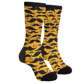 WILL BUDXEG Mustache Moustache Handlebar Black And Gold Casual Unisex Novelty Fun Crew Socks Fashion Comfortable Men And Women Crazy Dress Socks