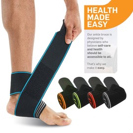 Ankle Brace for Men & Women - Adjustable Compression Ankle Support Wrap -H HOME-MART Perfect Ankle Sleeve Strap for Plantar Fasciitis, Achilles Tendon, Minor Sprains, Sports - Breathable, One Size Fits All (1 Pack)