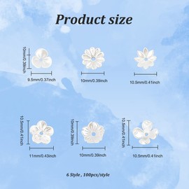 DICOSMETIC 600Pcs 6 Styles Flower Bead Caps Creamy White Spacer Beads Caps Plastic Imitation Pearl End Bead Caps Multi-Petal Flower Spacer Beads for DIY Jewelry Making, Hole: 1.5~1.6mm