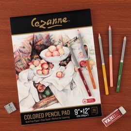 Cezanne 100% Cotton Colored Pencil Pads, 9x12" - 20 Sheets Acid-Free, Fine-Textured Paper, Ideal Colored Pencil Paper, 122 lb. Paper for Colored Pencils Graphite and Charcoal